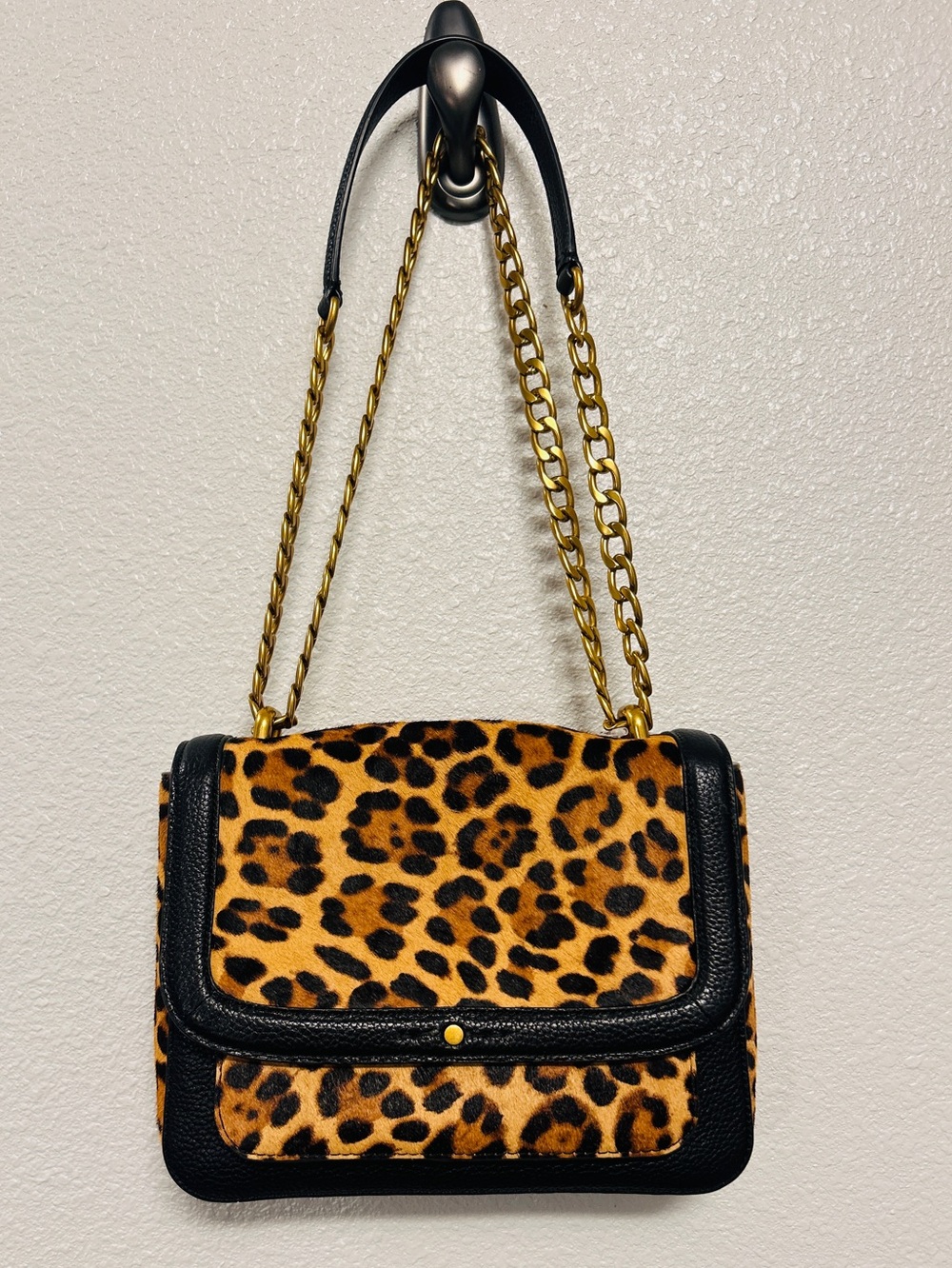 Leather J Crew Leopard Shoulder Bag with Gold Chain New